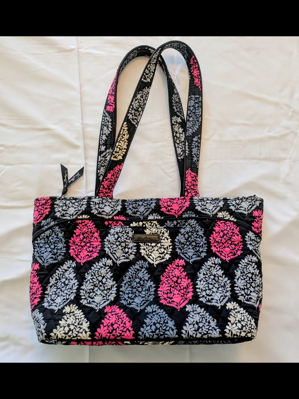 Vera Bradley Black Quilted Tote with Pink and Gray Medallions